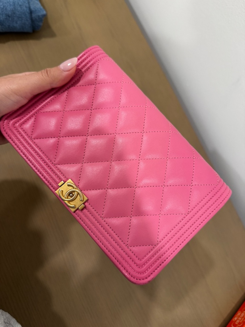 CHANEL Pink Quilted Boy Wallet with Gold CC Lock - Picture 4 of 12